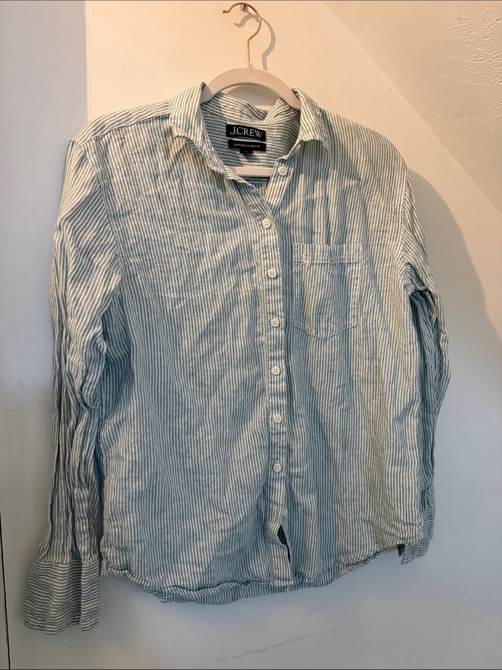 J. Crew Light Green & White Striped Casual Button-Down Shirt - Picture 4 of 6